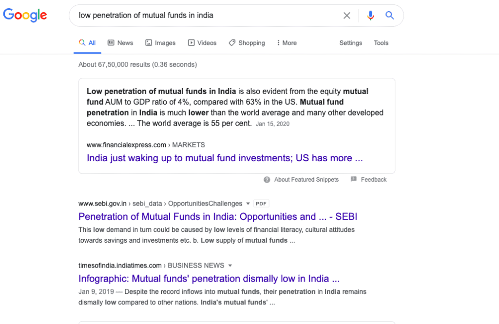 Low penetration of mutual funds in India screenshot