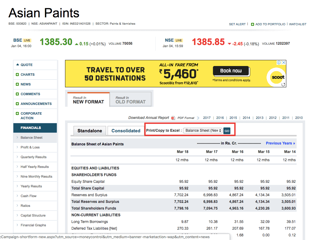 asian paints - 10 year financial statements