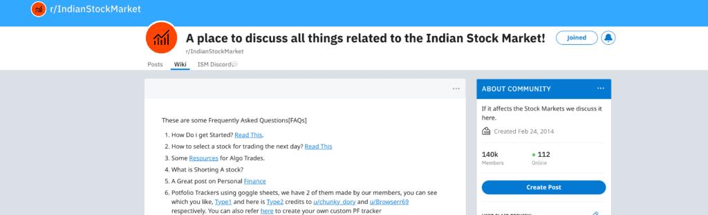 Reddit thread on indianstockmarket